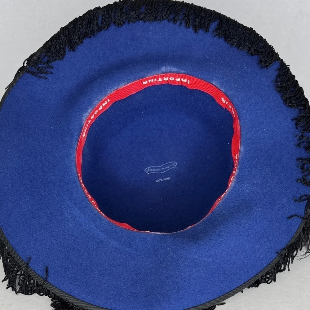 Vintage IMPORTINA Geo W. Bollman &Co Navy & Black Wool Wide Brim Hat